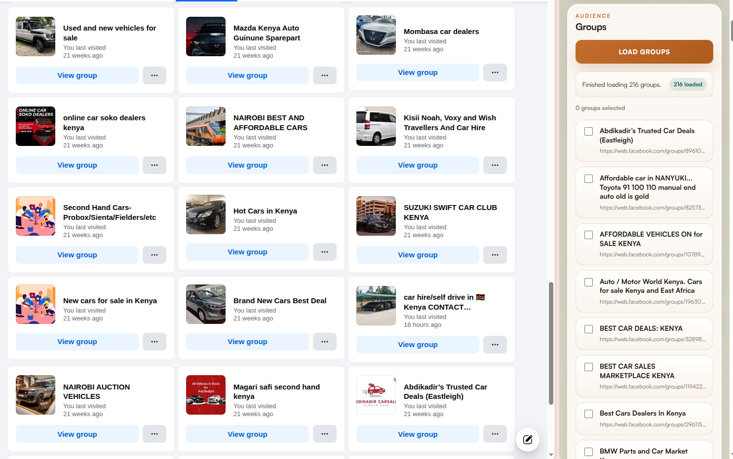 Screenshot of the Facebook Groups autoposter tool